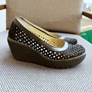 Fly London Yoko Perforated Wedge Shoes size 7